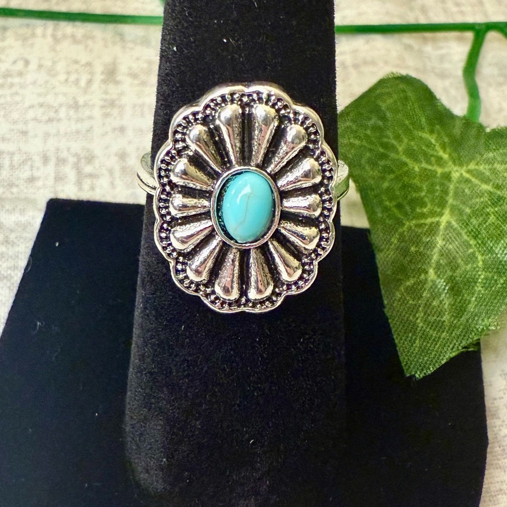 New Vintage-Style Boho Statement Ring w/Imitation Turquoise, Size 7